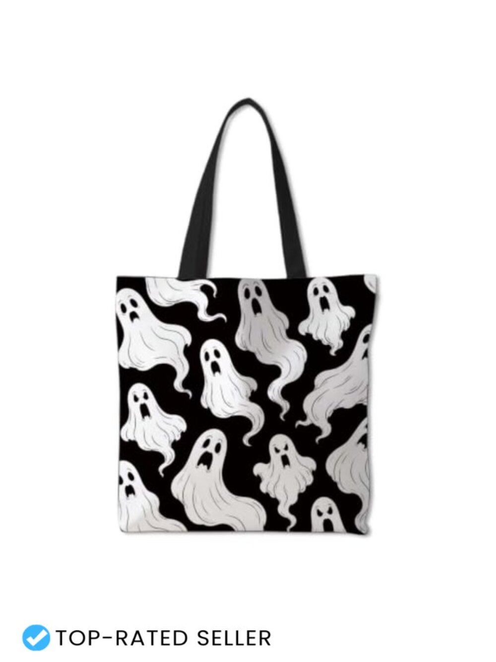 Ghost Tote Bag 15x15.4 Inch Foldable Canvas Shoulder Bag Halloween Shopping